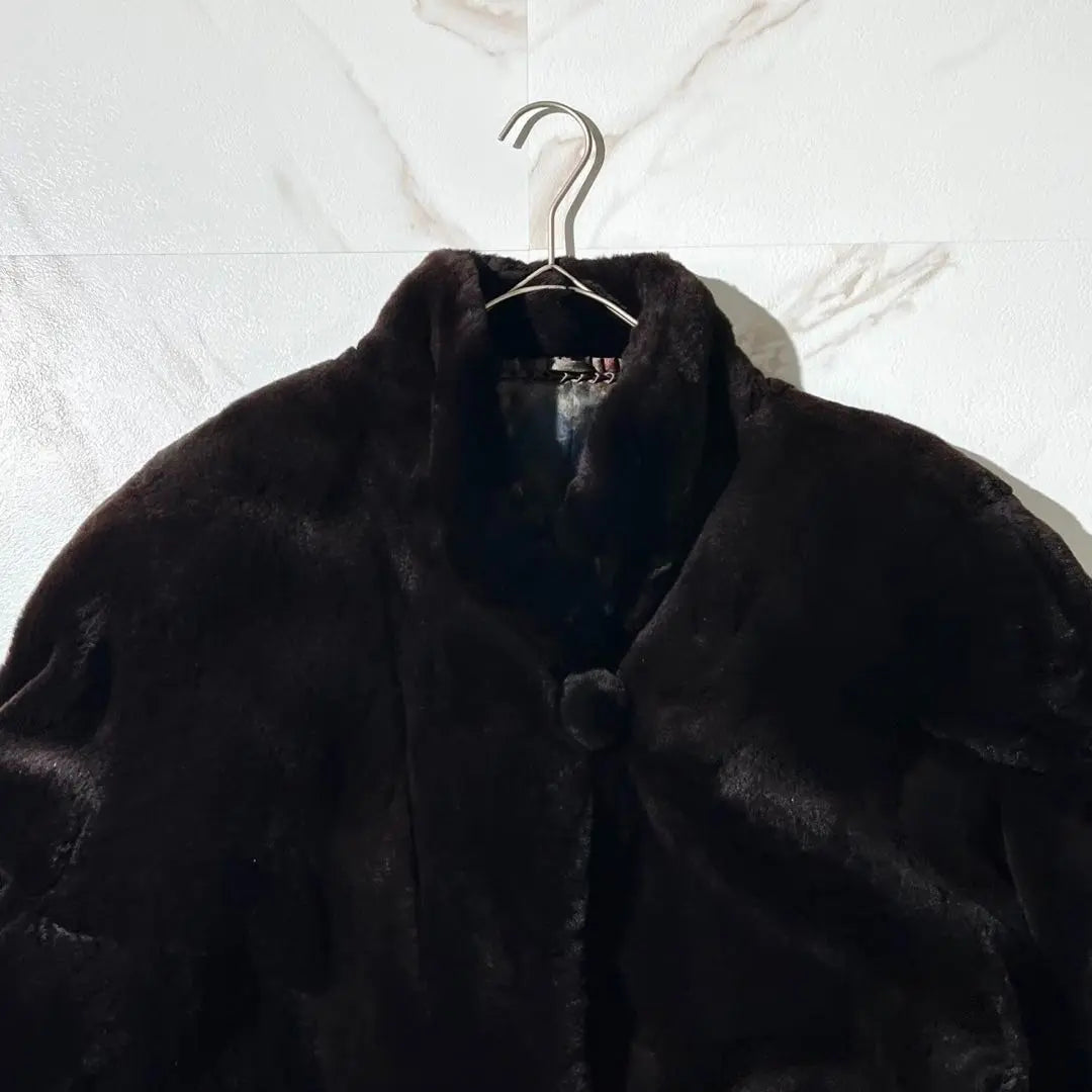 Unused Saga Mink Fur Coat, Full Lined Pattern, Loose, Dark Brown, XL