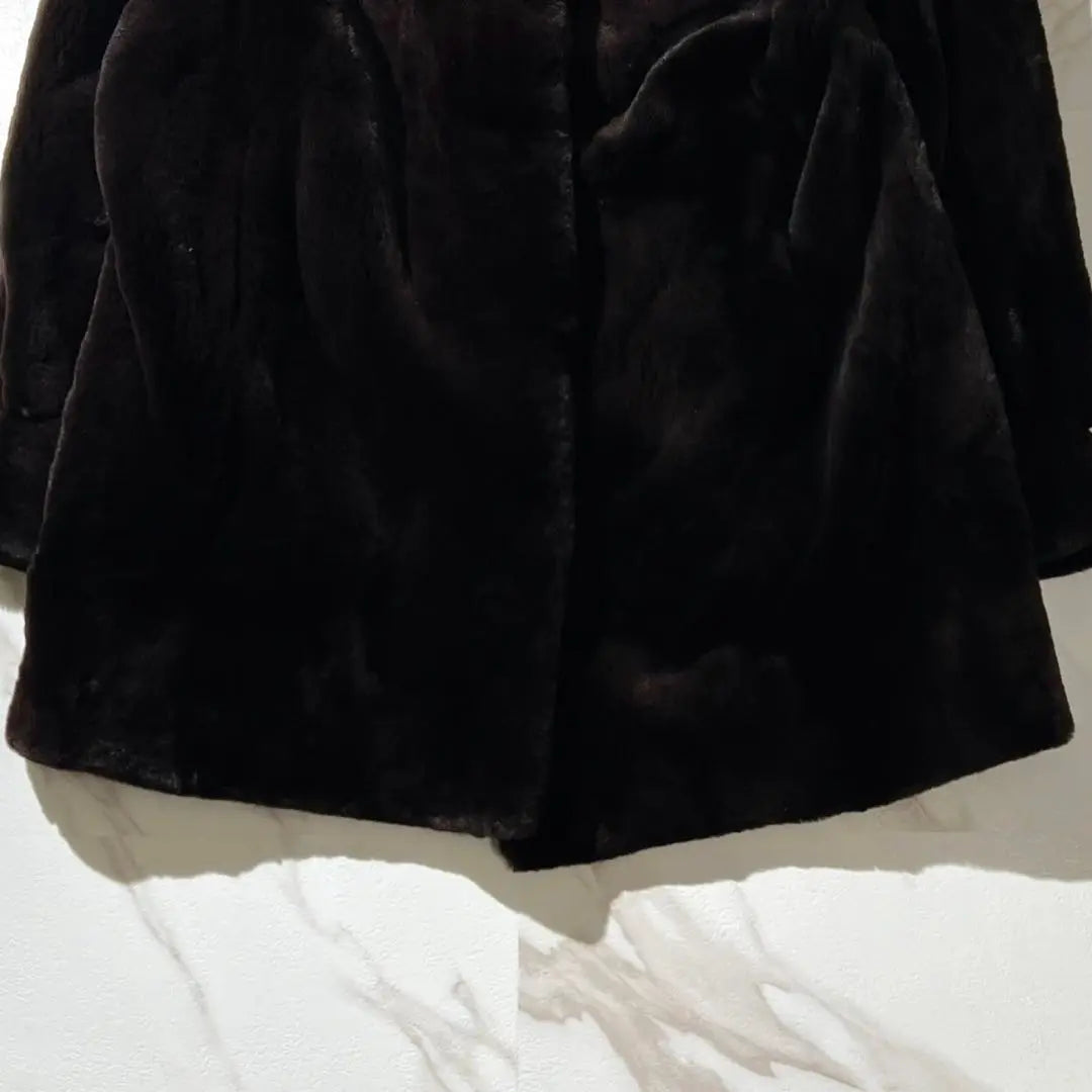 Unused Saga Mink Fur Coat, Full Lined Pattern, Loose, Dark Brown, XL