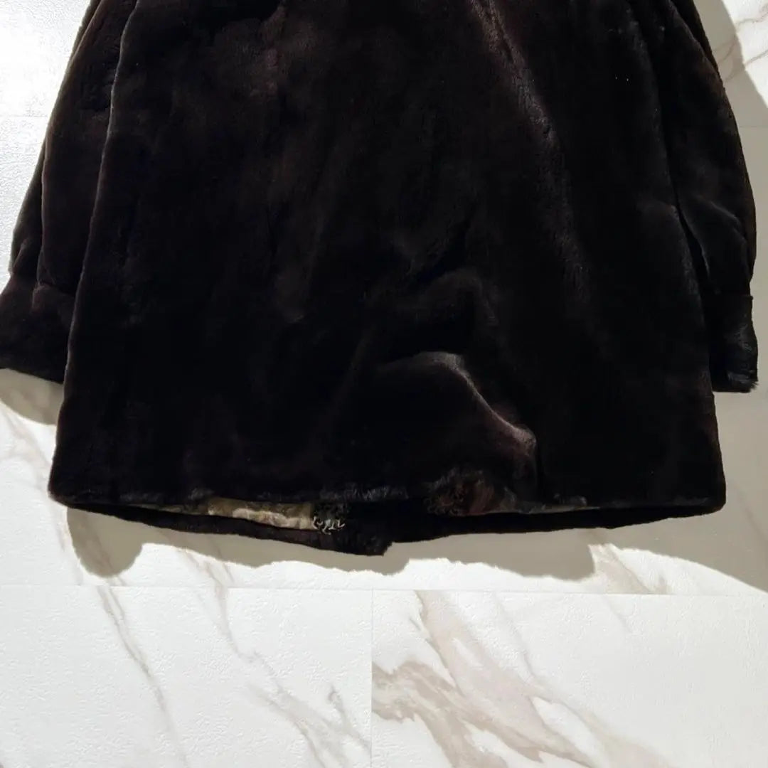 Unused Saga Mink Fur Coat, Full Lined Pattern, Loose, Dark Brown, XL