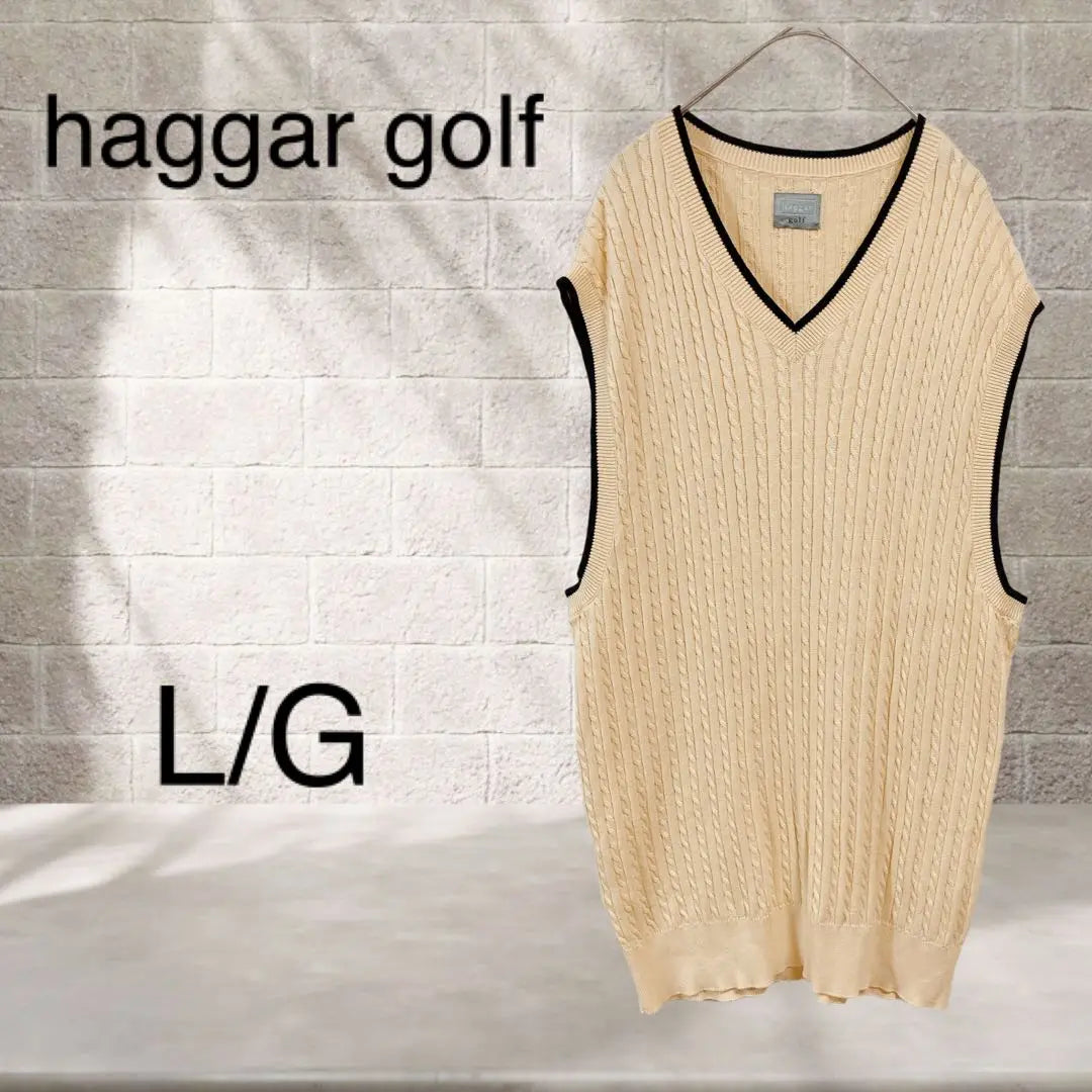 ◇Haggar◇Haggar◇Cable knit long vest Golf wear 100 cotton