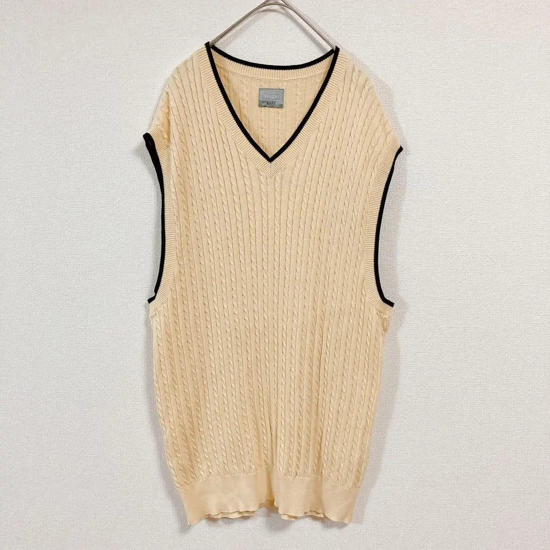 ◇Haggar◇Haggar◇Cable knit long vest Golf wear 100 cotton