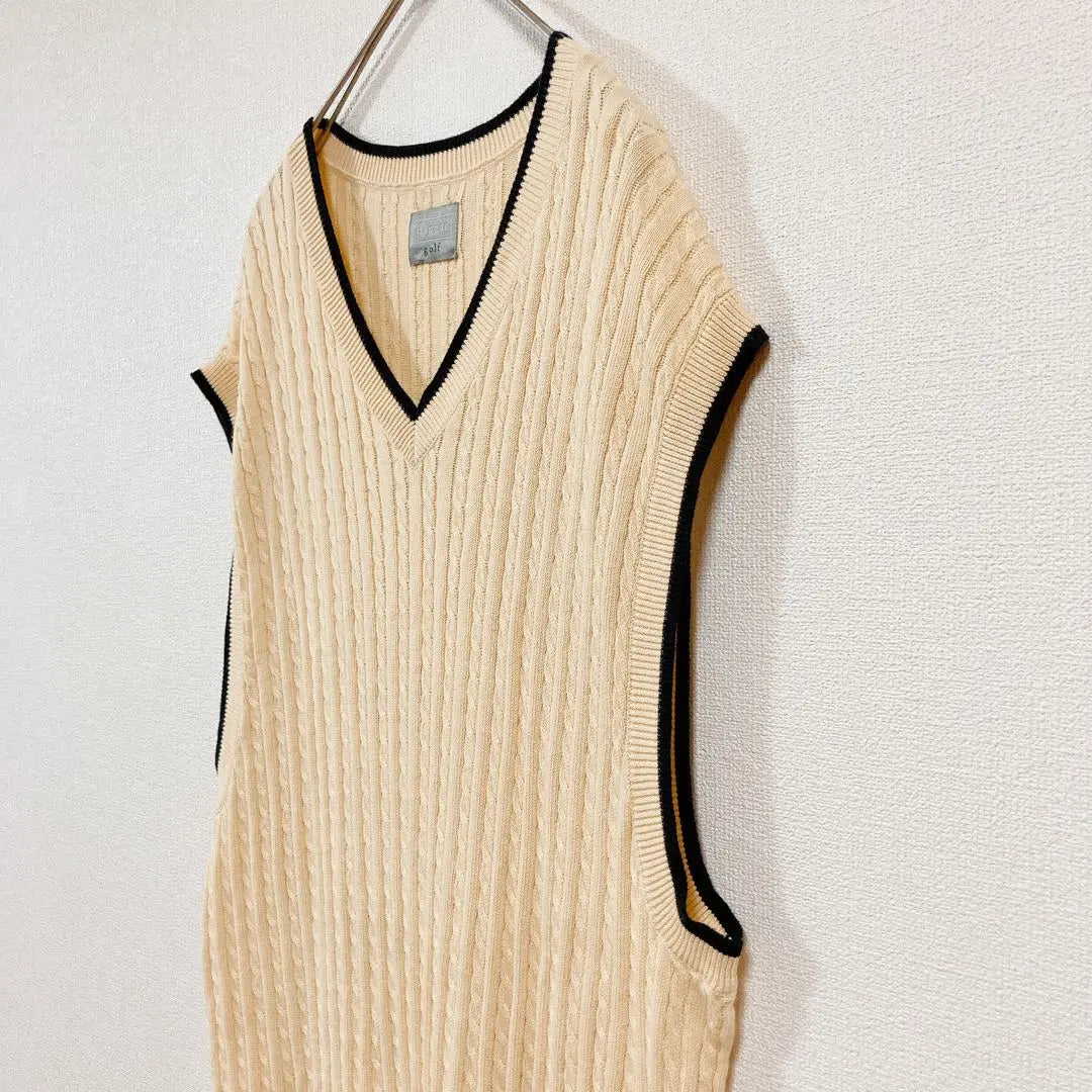 ◇Haggar◇Haggar◇Cable knit long vest Golf wear 100 cotton