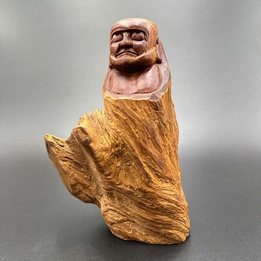 ★ Period Daruma Daishi Wood Carved Ornament Inscribed ★