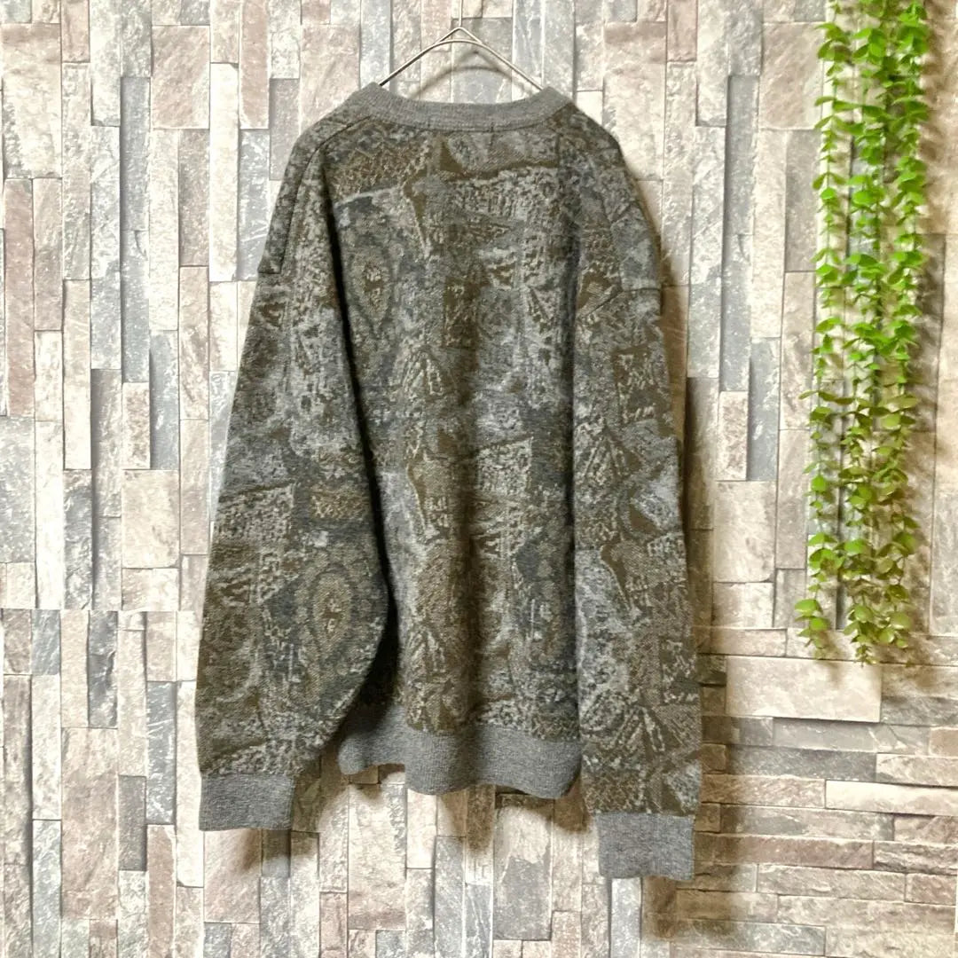 Beautiful condition★[Vintage] 75% cashmere long sleeve sweater, all-over pattern, V-neck (L)