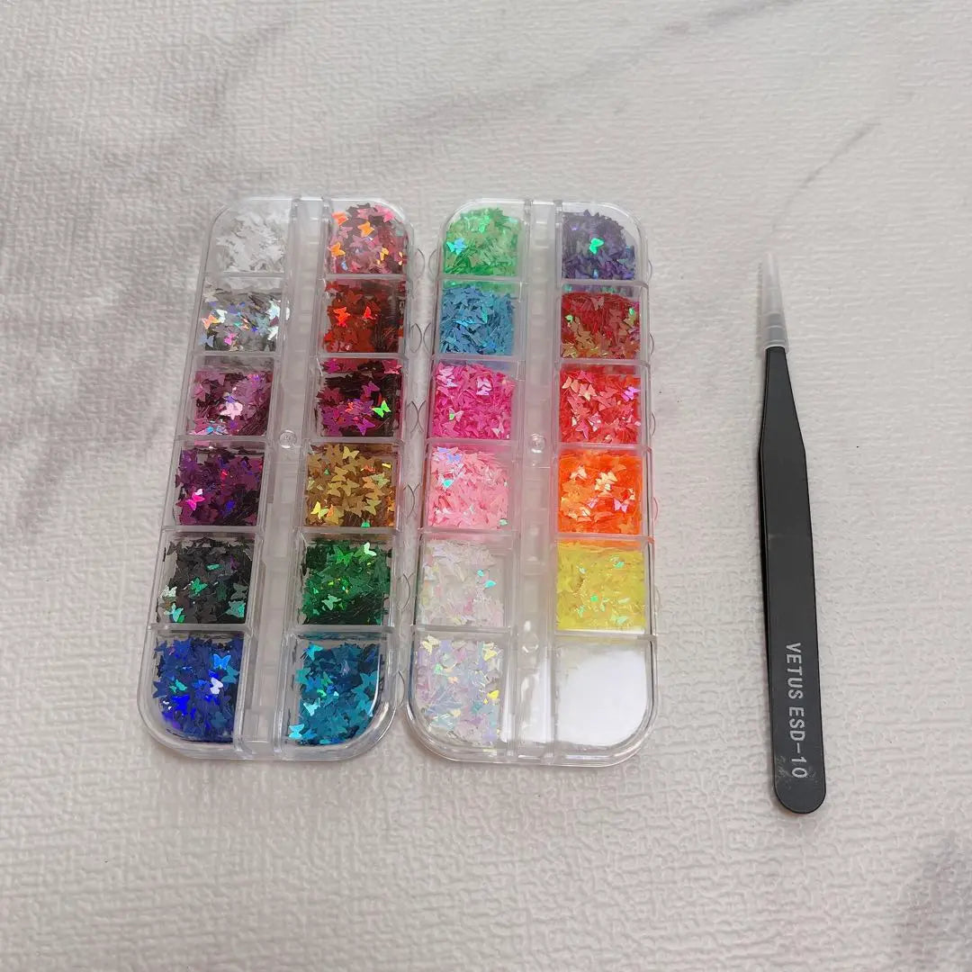 Nail parts butterfly tweezers glitter butterfly sequins for nail resin