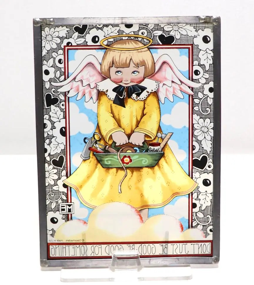 Mary Engel Bright Vintage Stained Glass Girl Angel