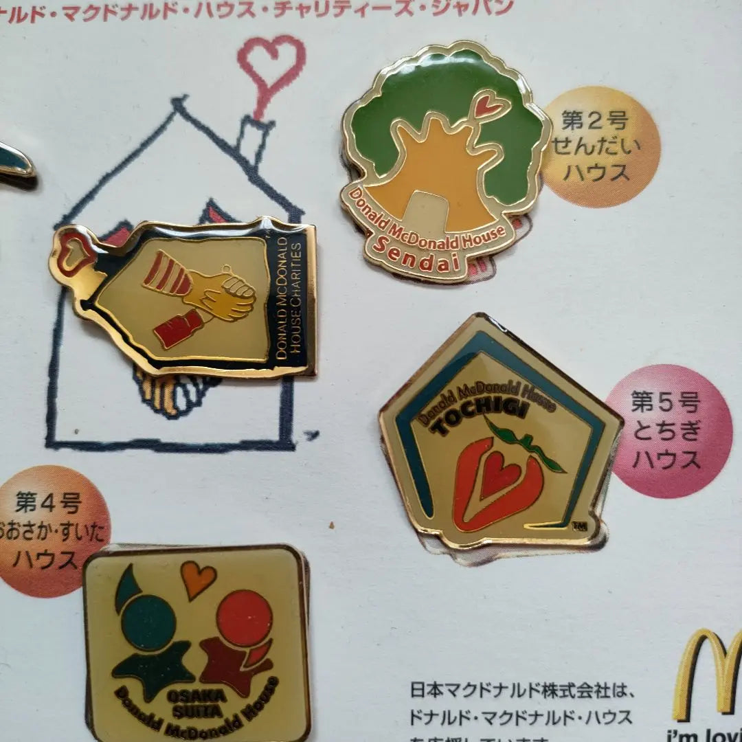 [No está a la venta] Producto raro y súper raro McDonald's Pin Badge 6 con montura | 【非売品】超レア 希少品 マクドナルド ピンバッジ６個 台紙付き