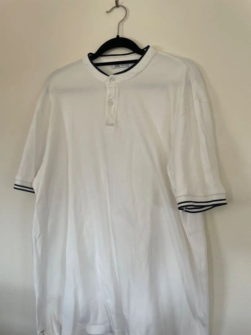 [ZARA/Zara] Camiseta Cuello Henry Blanca XL | 【ZARA/ザラ】 XL ホワイト ヘンリーネック Tシャツ