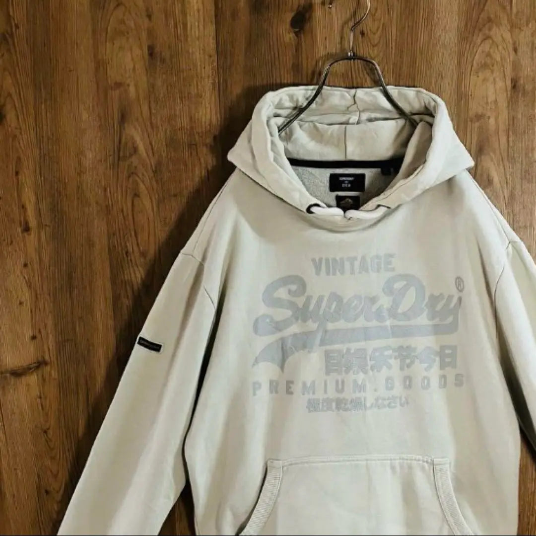 Vintage Funny Hoodie Printed Logo Pullover Beige M I2