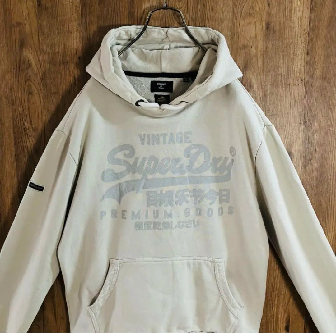 Vintage Funny Hoodie Printed Logo Pullover Beige M I2