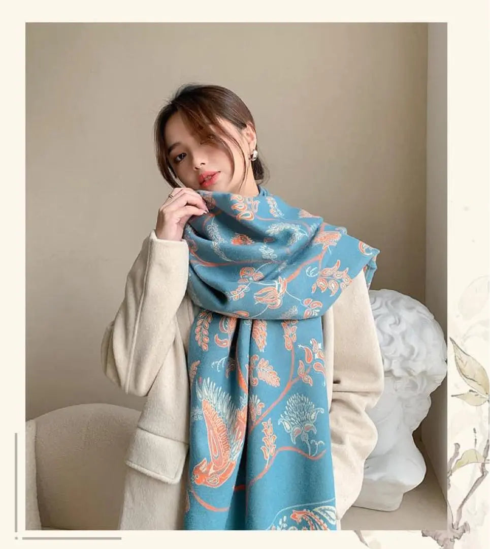 ❣️SALE❣️ Paisley pattern stall cold knee shoulder muffler dull blue