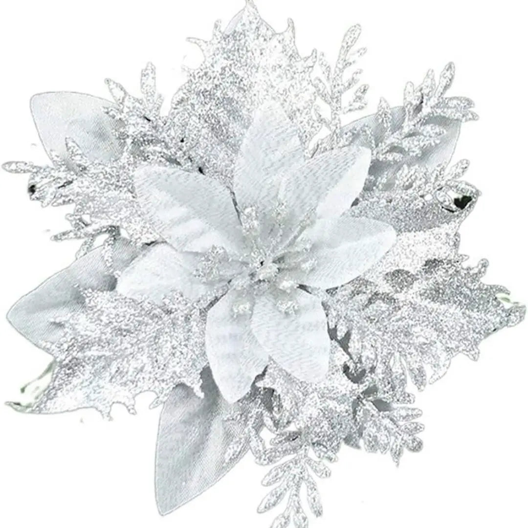 Christmas Poinsettia Artificial Flowers Glitter