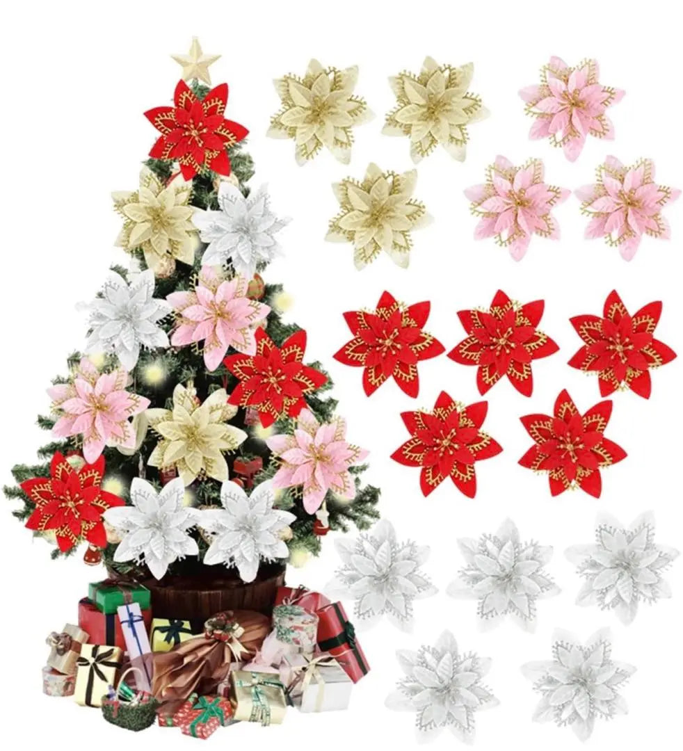 Christmas Poinsettia Artificial Flowers Glitter