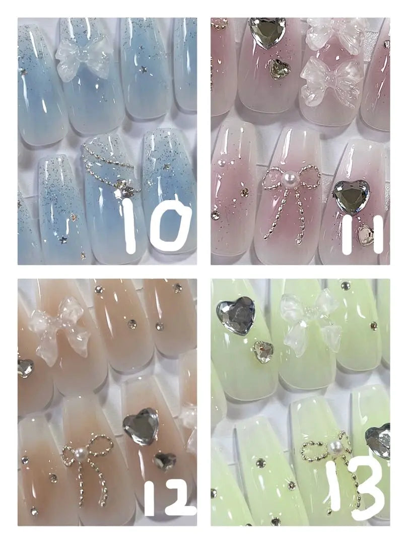 [Nail Tip Order] Cheek Color Changeable Chain Silver Flash Glitter Blue