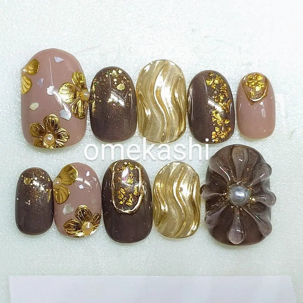 Actual item ☆ Nail tip Flower nail Nuance nail Brown Valentine