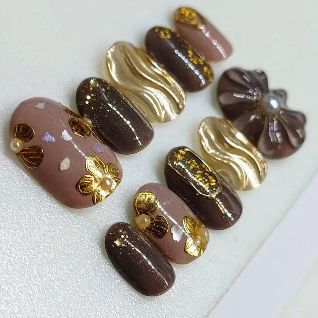 Actual item ☆ Nail tip Flower nail Nuance nail Brown Valentine