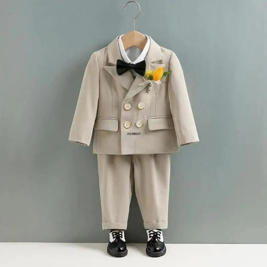 [Nuevo] Traje formal ◎ Conjunto de 5 piezas para niño, color beige, talla 120 b