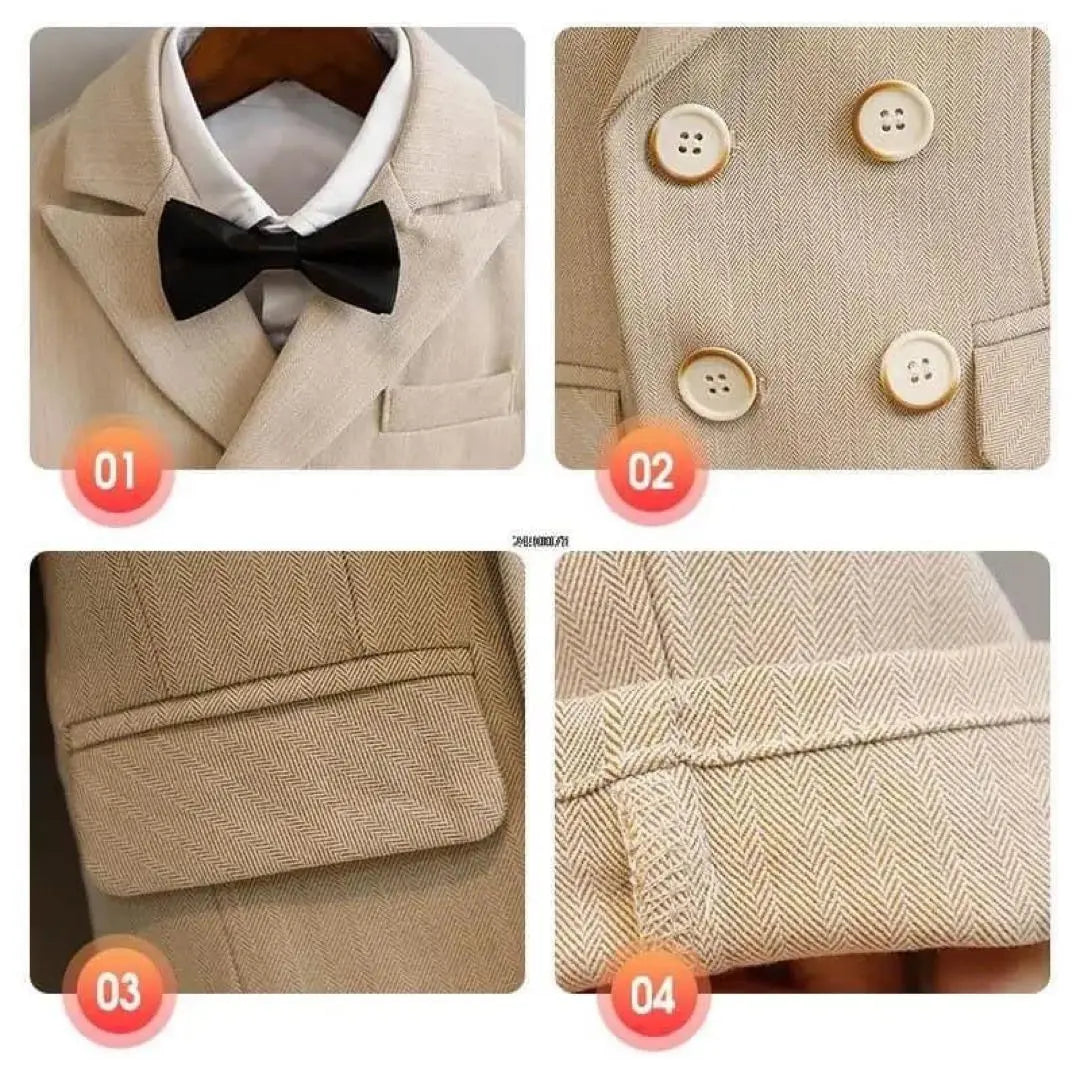 [Nuevo] Traje formal ◎ Conjunto de 5 piezas para niño, color beige, talla 120 b