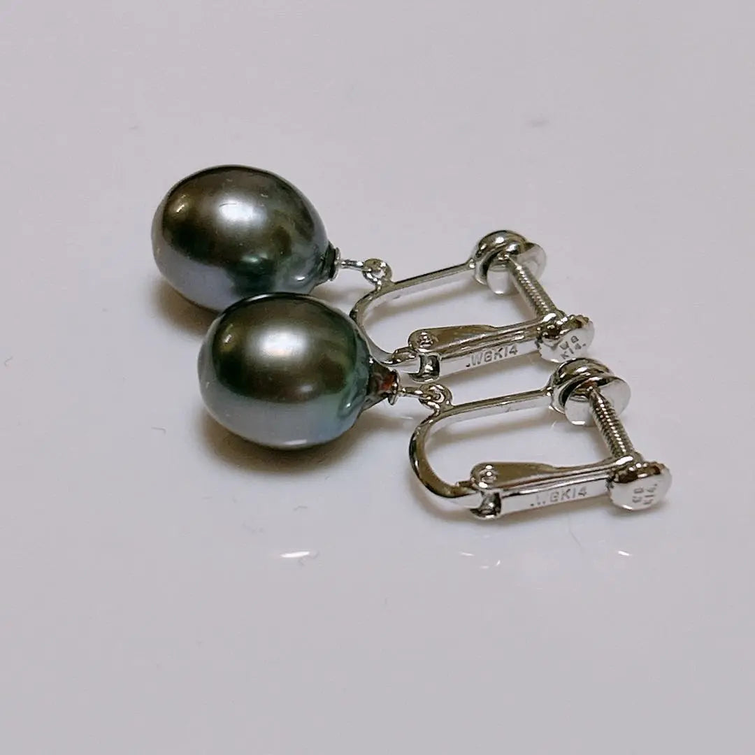 K14WG Pearl Black Pearl Baroque Earrings Vintage