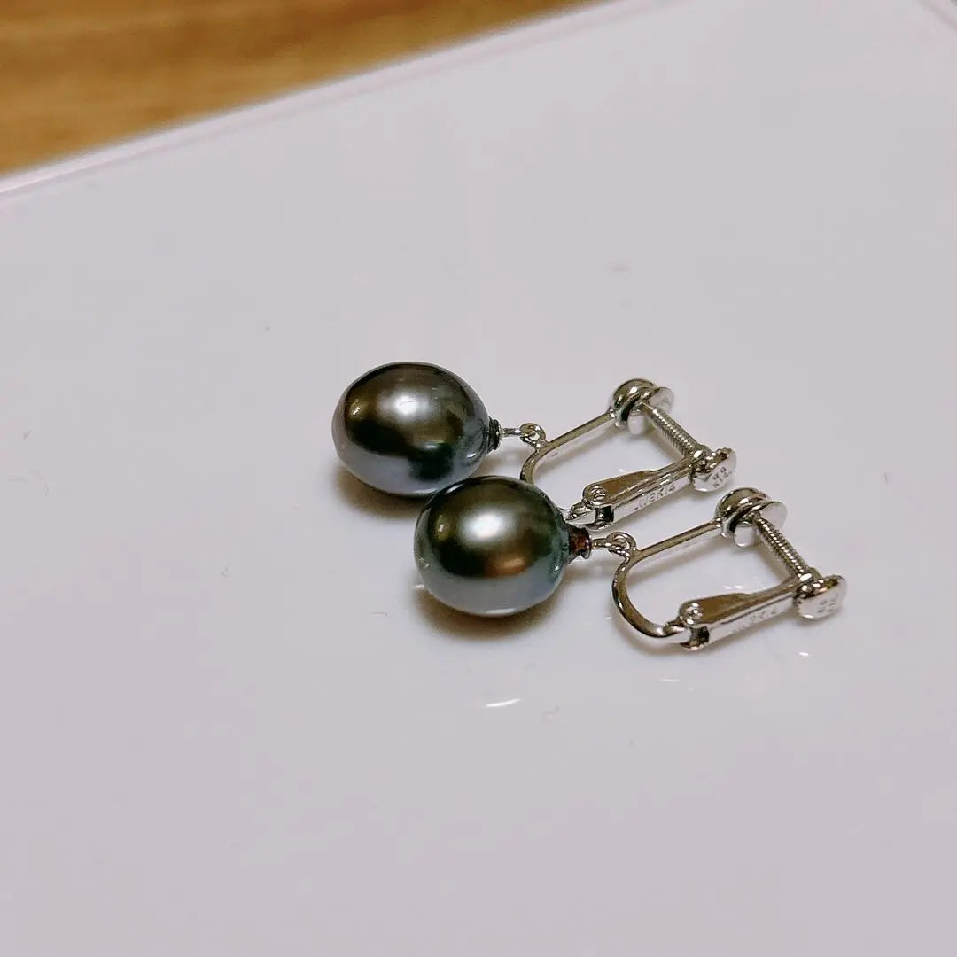 K14WG Pearl Black Pearl Baroque Earrings Vintage