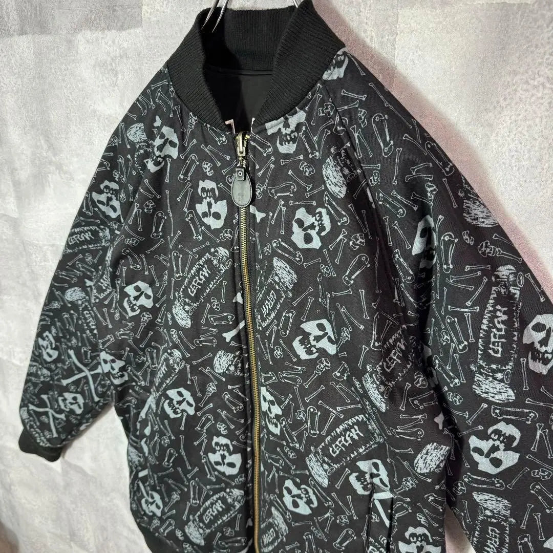 Chaqueta de vuelo rara Refiner MA-1 reversible con calavera y logotipo de Bick