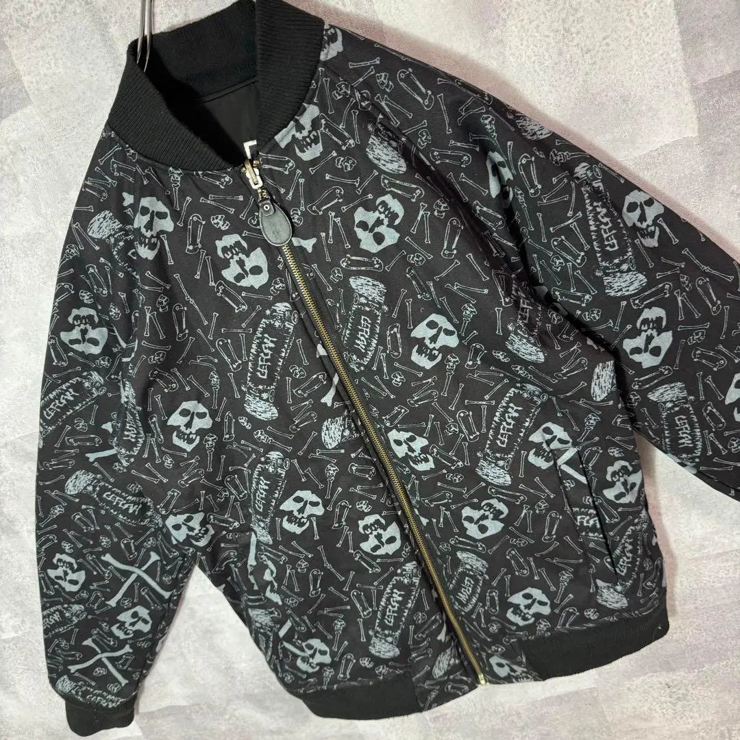 Chaqueta de vuelo rara Refiner MA-1 reversible con calavera y logotipo de Bick