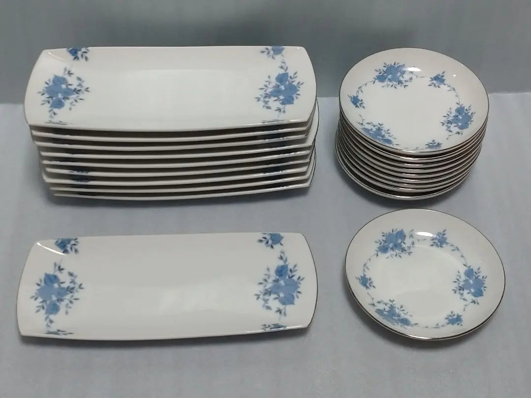 {Defective} Long plate, small plate, 10 sets, GOLD 18249 Plants, Showa retro