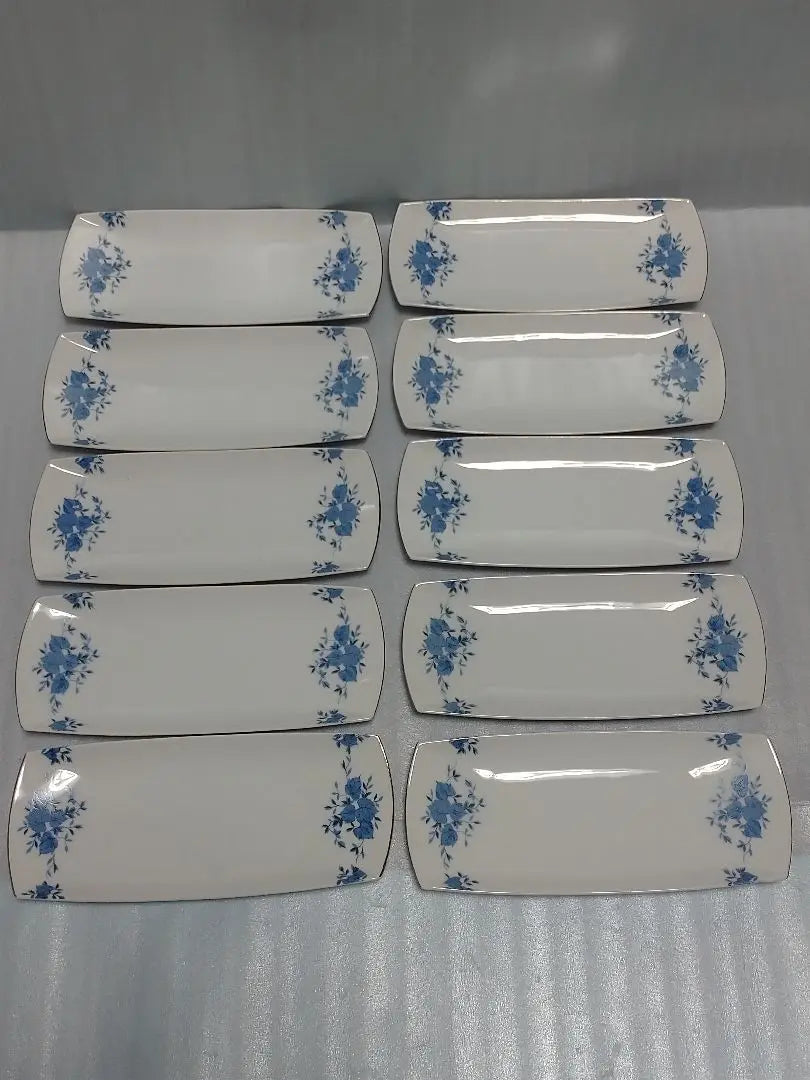 {Defective} Long plate, small plate, 10 sets, GOLD 18249 Plants, Showa retro