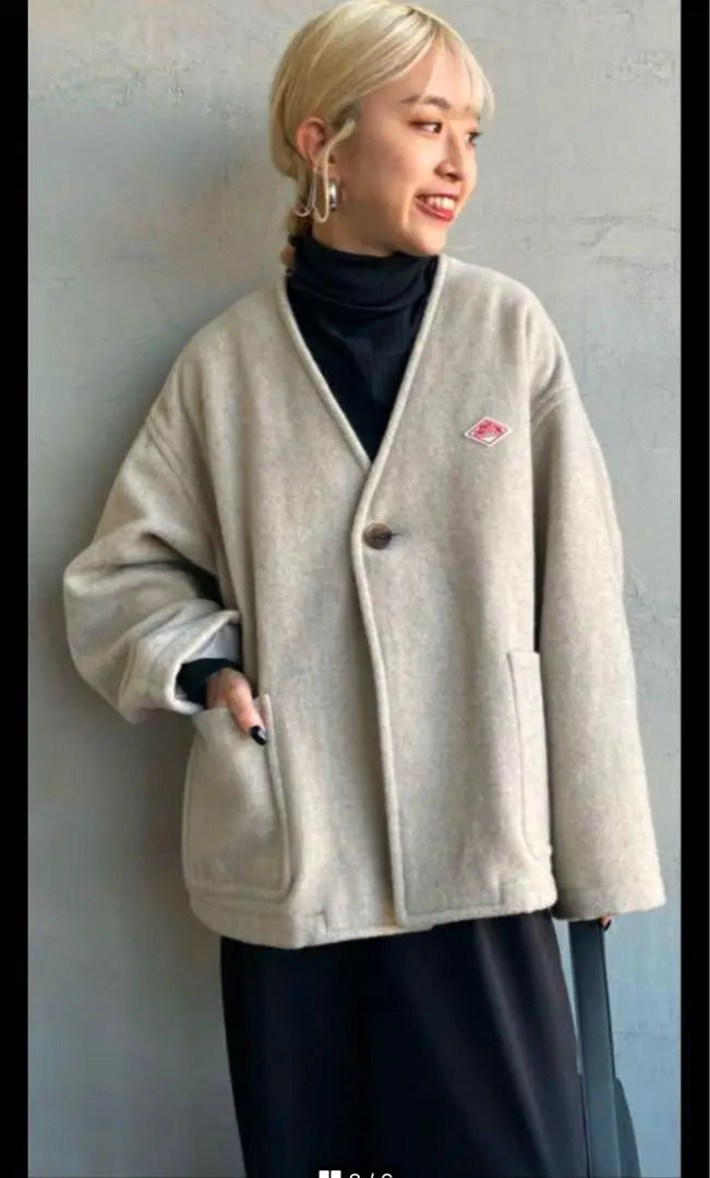 DANTON Wool Light Pile V-neck Jacket