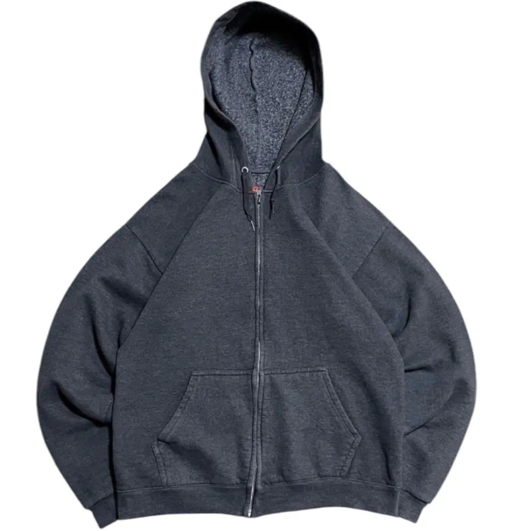 [Envío el mismo día] Sudadera con capucha y cremallera completa Hanes Plain de los años 00 en gris carbón