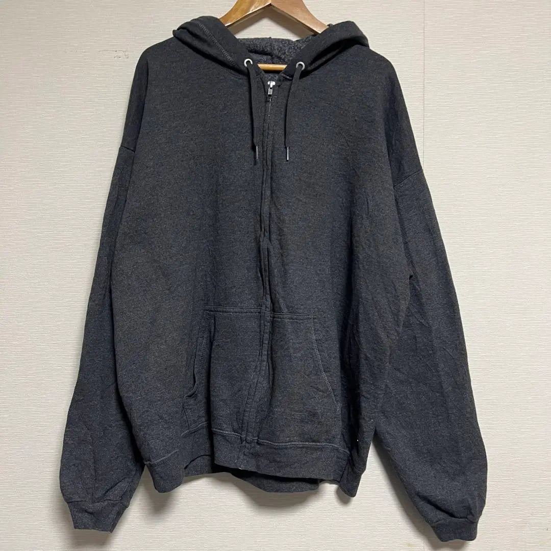 [Envío el mismo día] Sudadera con capucha y cremallera completa Hanes Plain de los años 00 en gris carbón