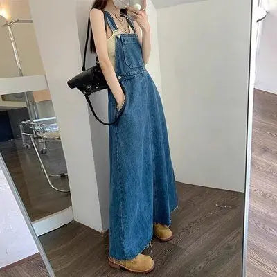 [Very popular] 1119 Denim jumper skirt XL long overalls