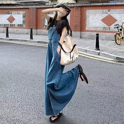 [Very popular] 1119 Denim jumper skirt XL long overalls