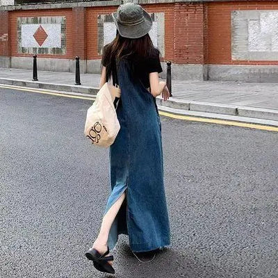 [Very popular] 1119 Denim jumper skirt XL long overalls