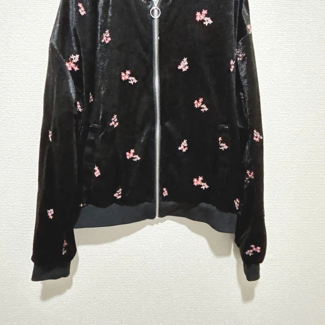 [African Tallow] Black floral embroidery bomber jacket, free size