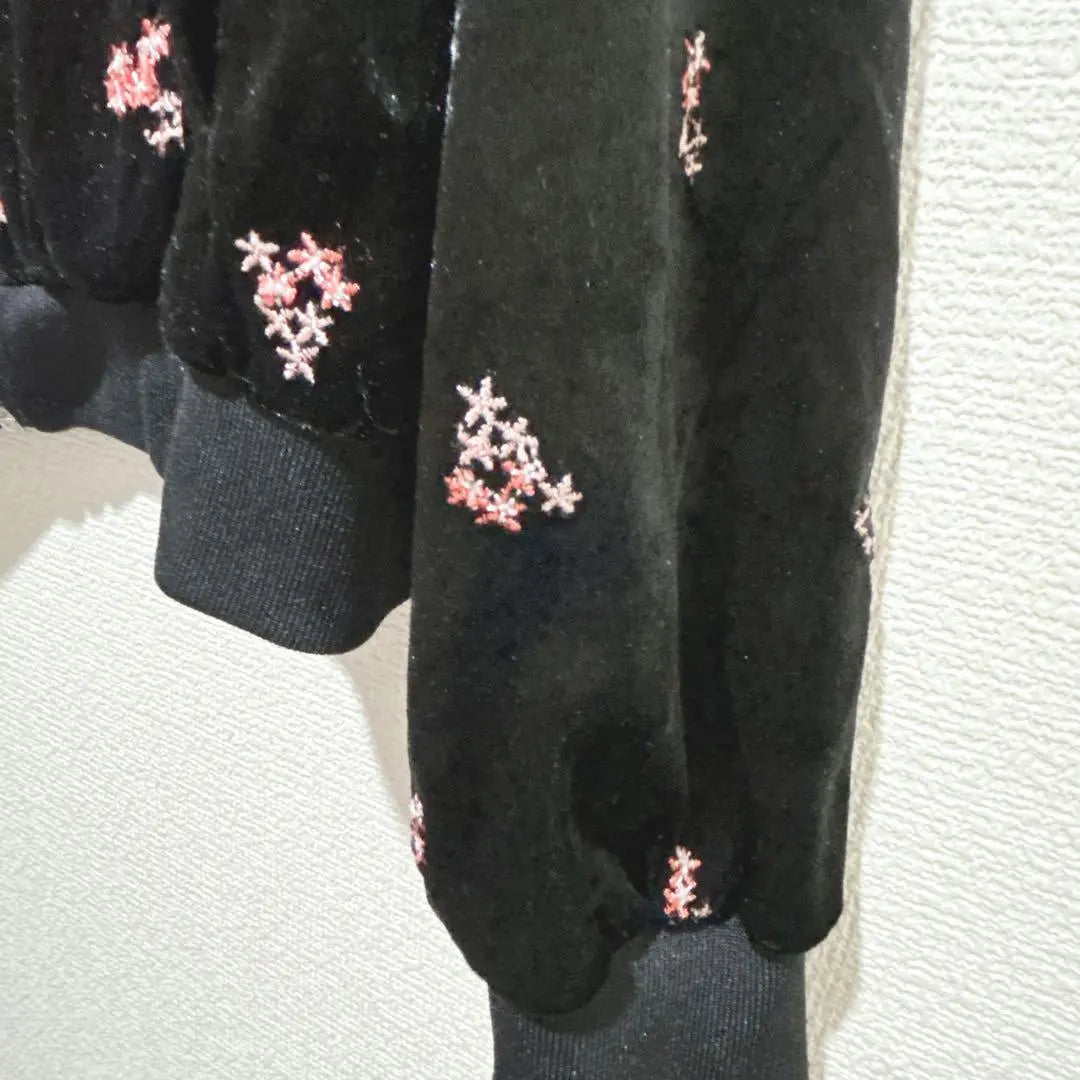 [African Tallow] Black floral embroidery bomber jacket, free size