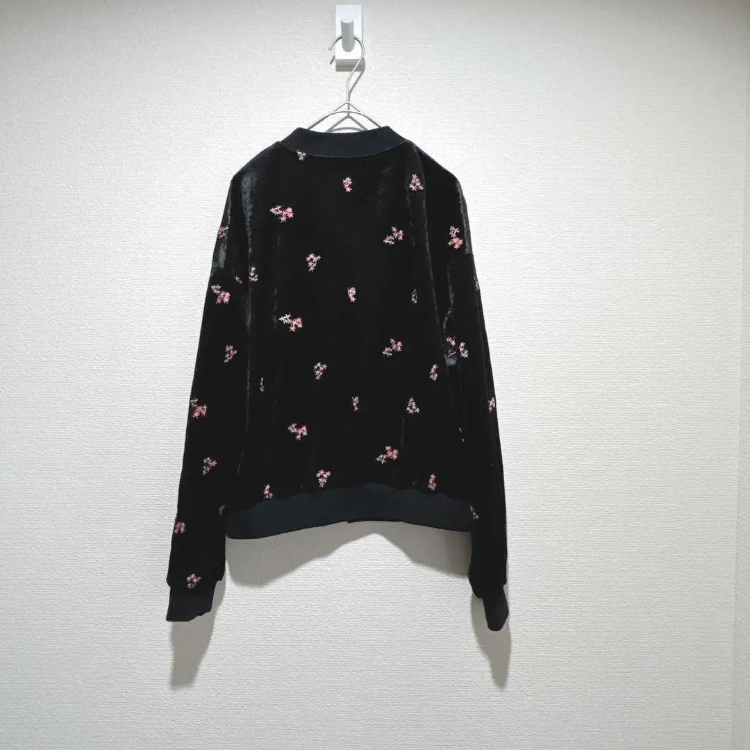 [African Tallow] Black floral embroidery bomber jacket, free size