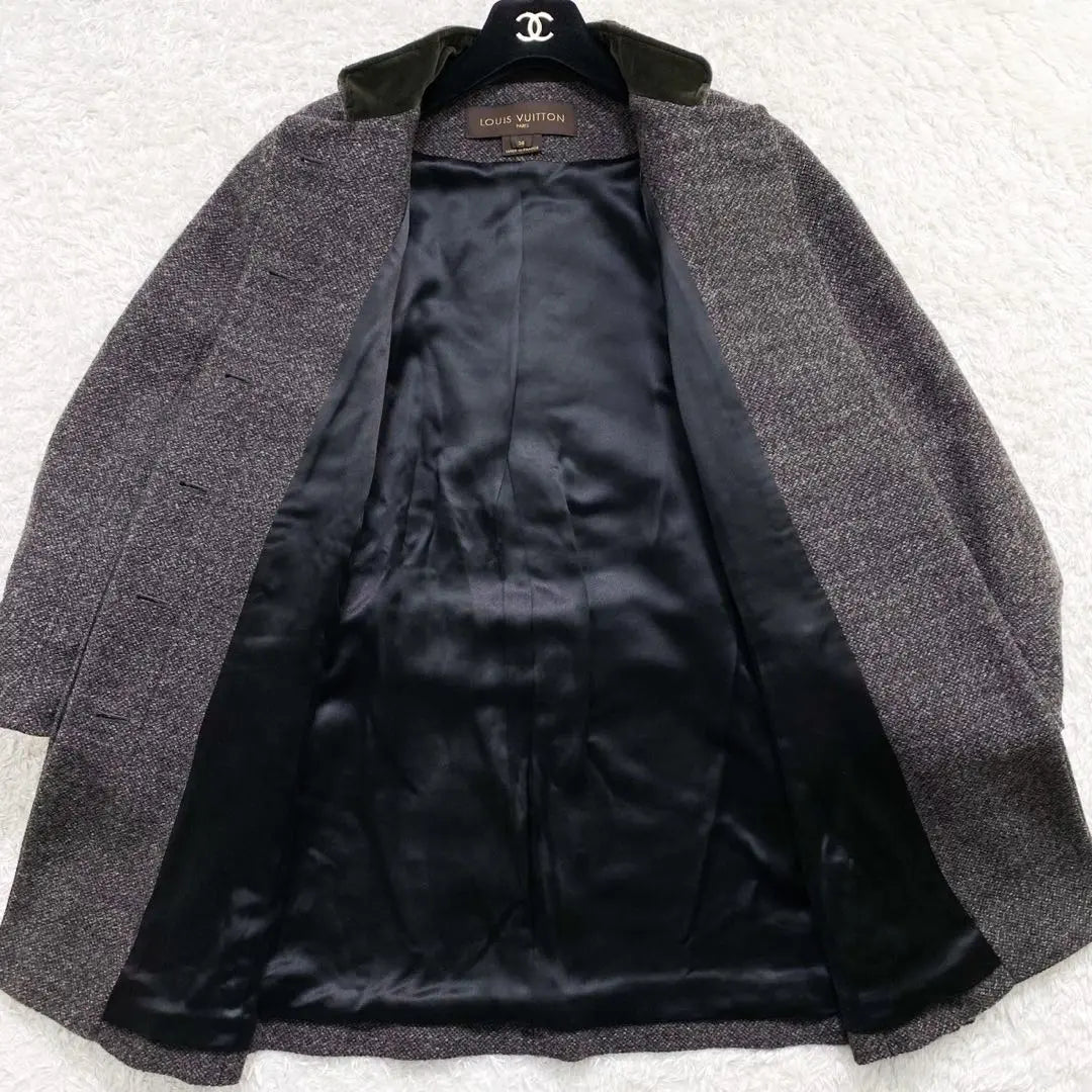 Unused LOUIS VUITTON Wool Stand Collar Coat with Stole