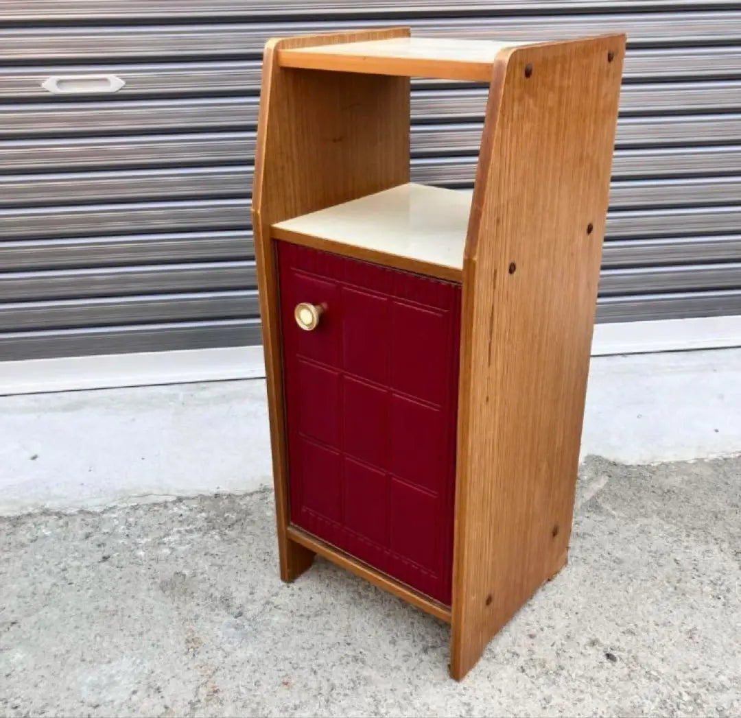 Mueble de madera retro Showa con tapizado de cuero, soporte para teléfono, soporte para flores, muebles antiguos antiguos