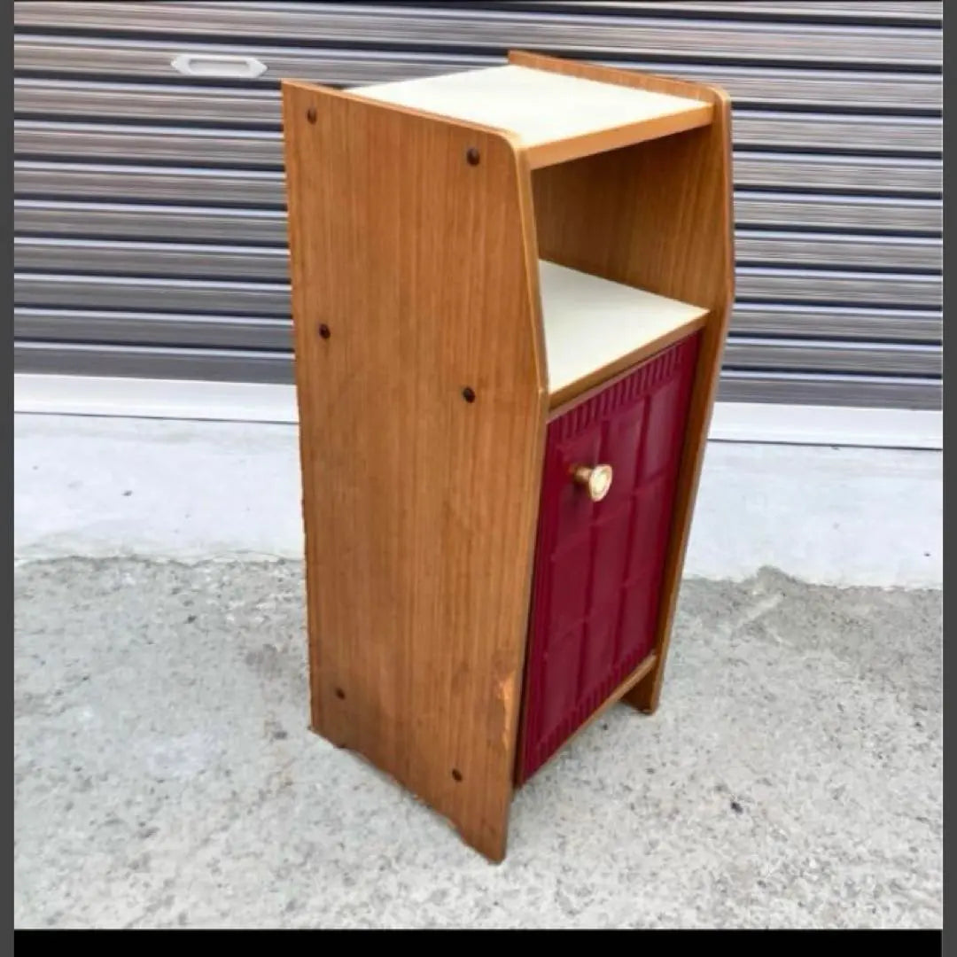 Mueble de madera retro Showa con tapizado de cuero, soporte para teléfono, soporte para flores, muebles antiguos antiguos