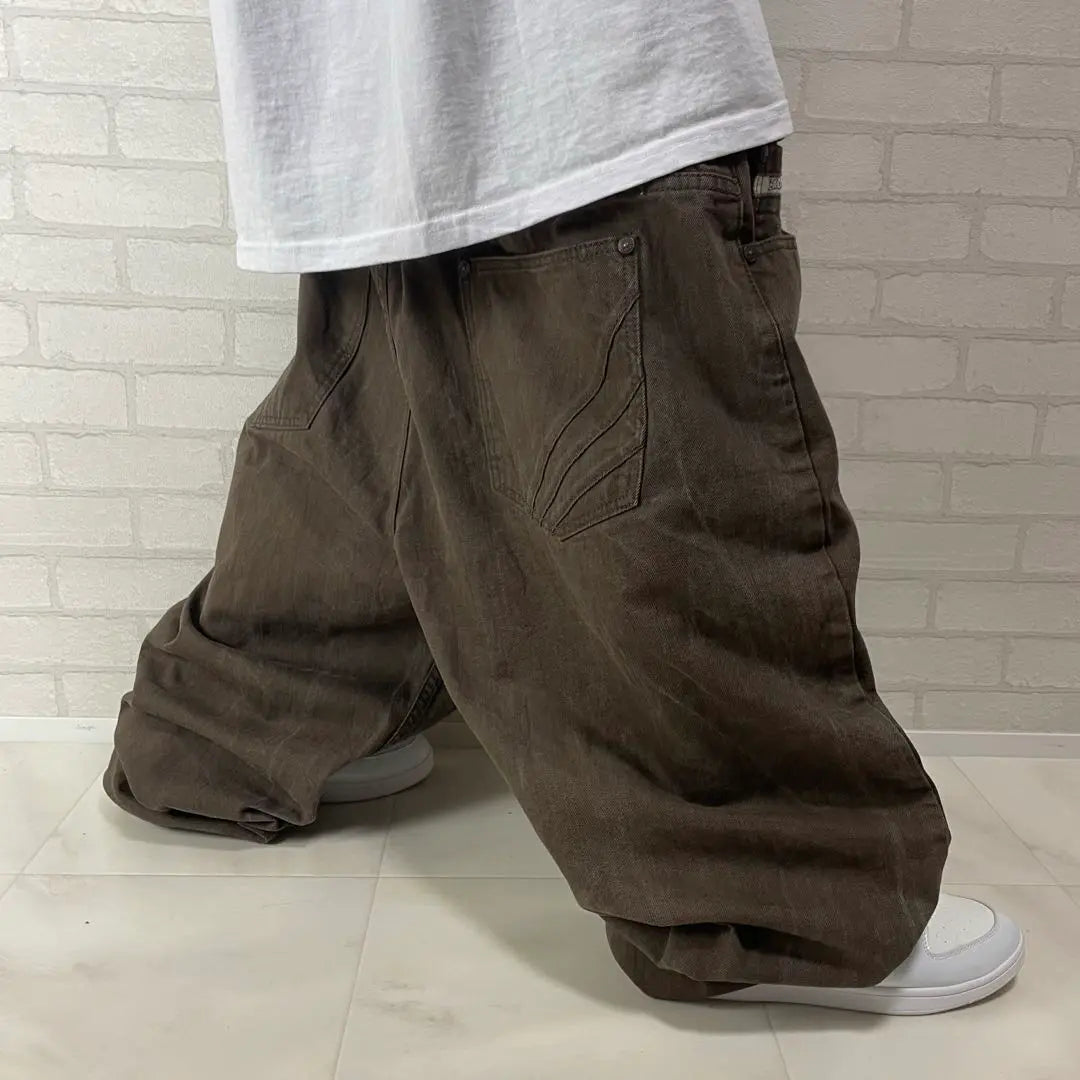 Not standard! Academics Ultra-thick Oversized Brown Denim Baggy Pants Brown