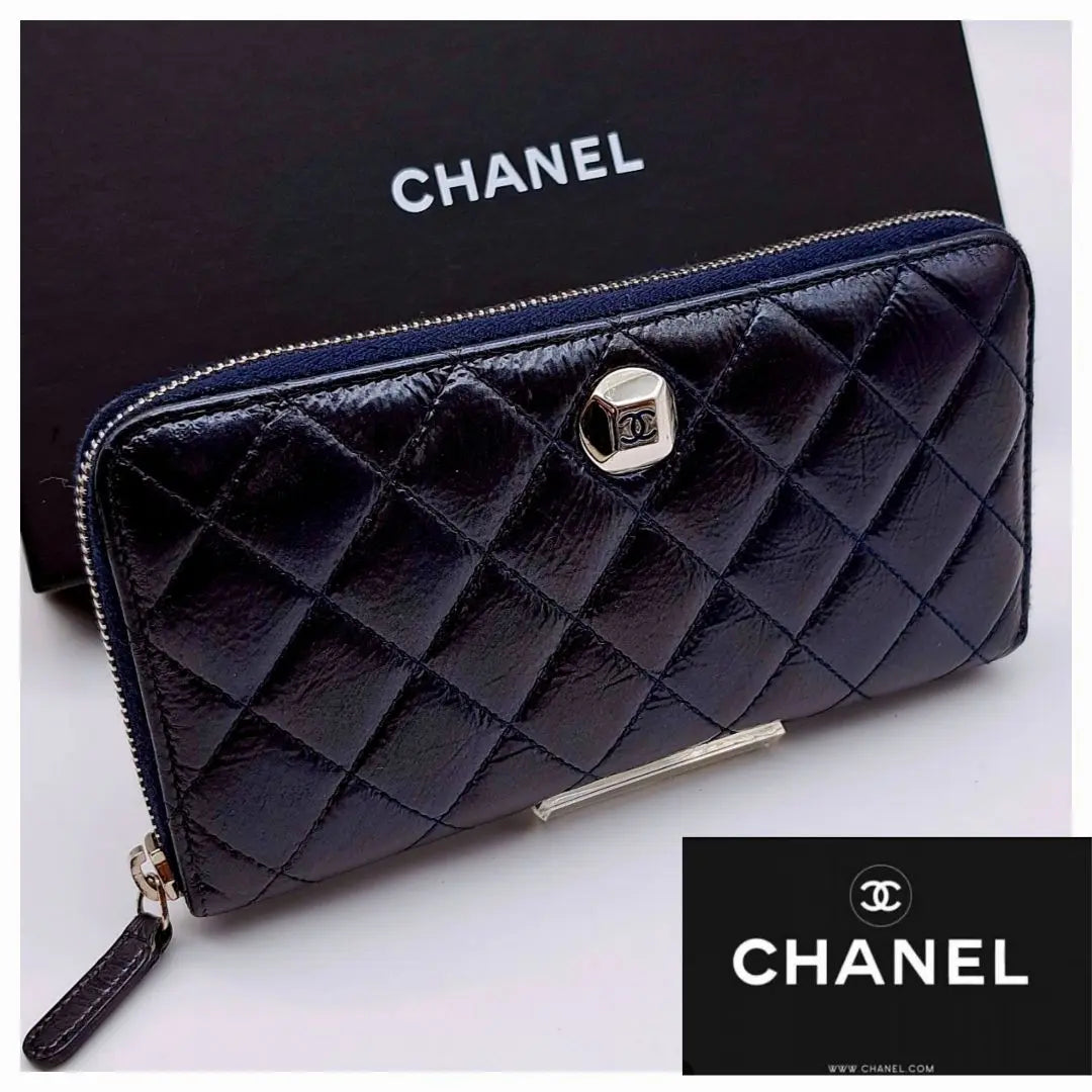 Chanel Almost unused Matelasse Zippy Wallet Blue Long Wallet CHANEL