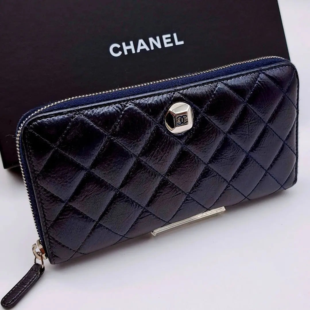 Chanel Almost unused Matelasse Zippy Wallet Blue Long Wallet CHANEL