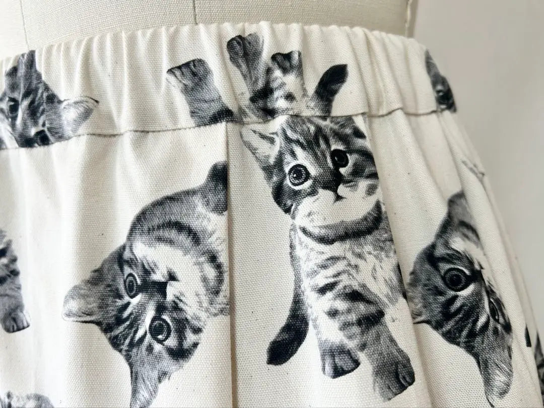 Cat pattern natural x grey tucked maxi length long skirt L cat cat