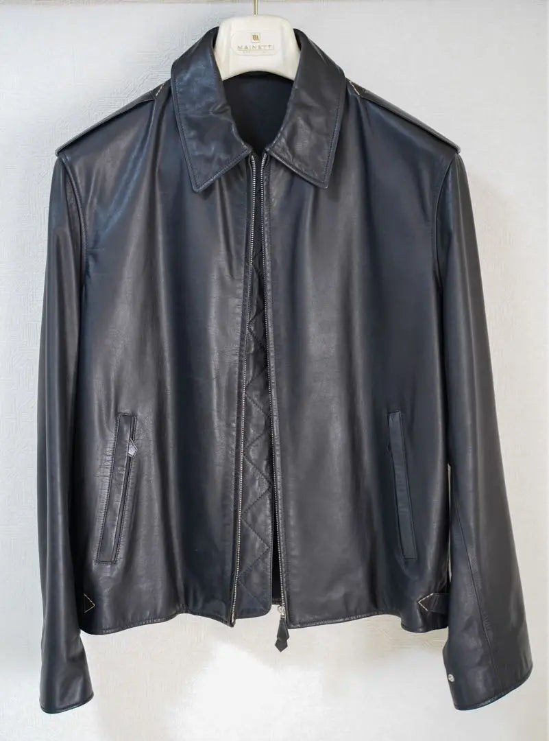 HERMÈS Hermes Leather Blouson 52 Calf Rider's Jacket Black