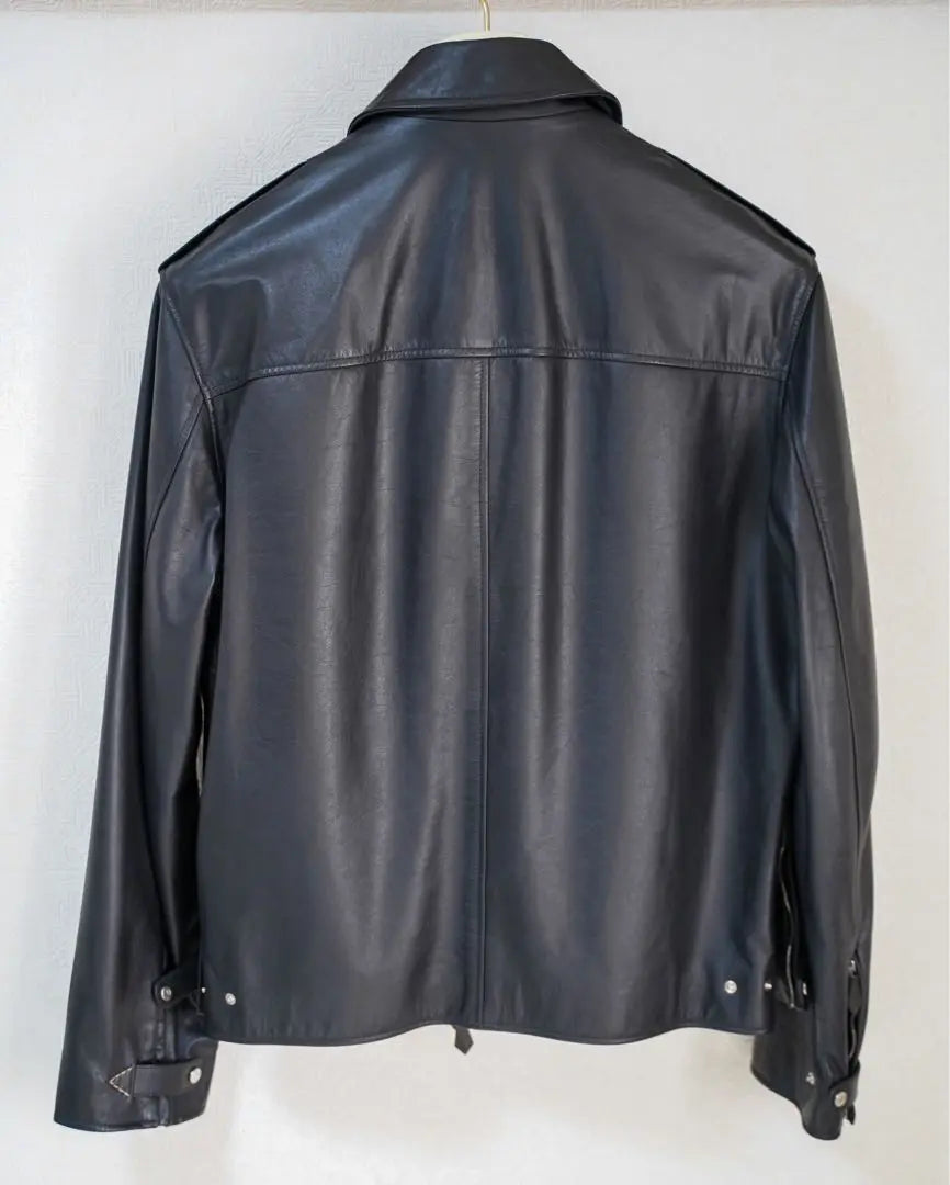 HERMÈS Hermes Leather Blouson 52 Calf Rider's Jacket Black