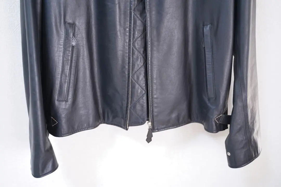 HERMÈS Hermes Leather Blouson 52 Calf Rider's Jacket Black