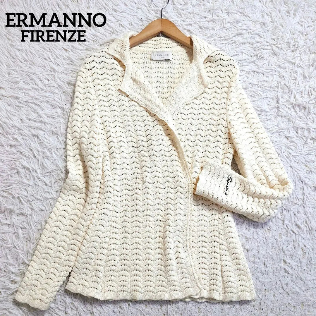 Elmanno Chaqueta De Punto Filence Doble Trenza En A Marfil | エルマンノフィレンツェ ニットジャケット ダブル Aライン 編み込み アイボリー