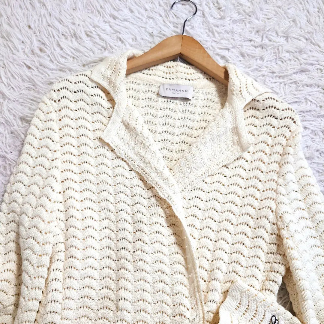 Elmanno Filence Knit Jacket Double A -line braid ivory