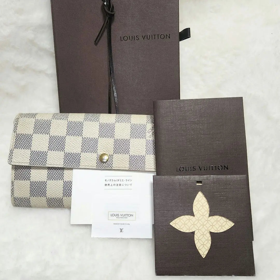 Louis Vuitton Long Wallet Damier Azur Portefeuille Sarah White